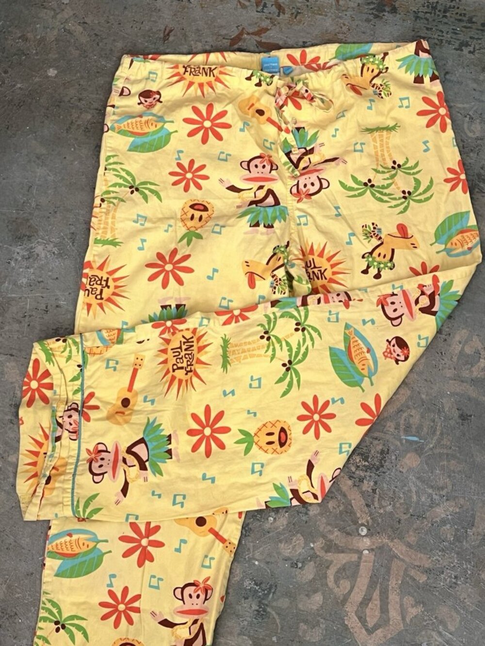 Y2K MAll Style Paul Frank Pajama Pants Lounge Julius Yellow Monkey Print sz M